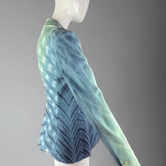 Roberto Cavalli Vintage SS2001 Collection Teal Gold Cupro Denim Blazer RARE - Picture 4 of 14